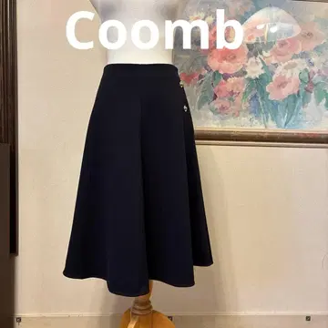 Coomb 네이비 플레어 스커트 레어한 버튼 포함