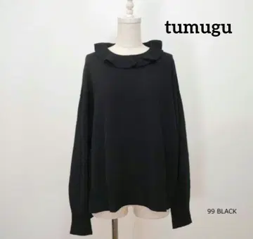 츠무구 코튼 리브 니트 카라 부착 풀오버 블랙