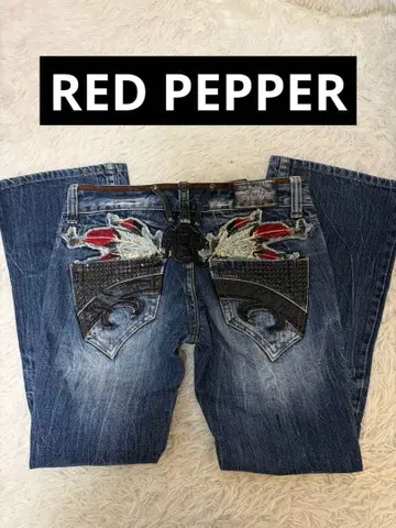 레어 y2k RED PEPPER 자수 부츠컷 데님