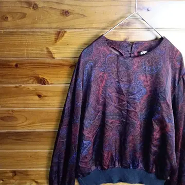 셔츠 블라우스 긴팔 페이즐리 무늬 레트로 빈티지 빨간색 개성 XL