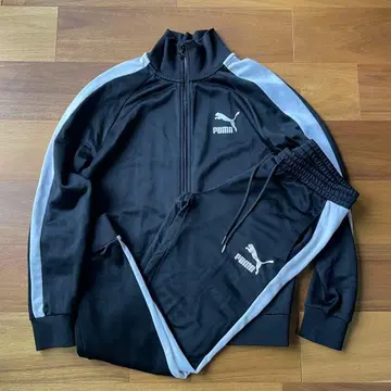 PUMA 블랙 저지 상하의 셋업 블랙 트랙 자켓 팬츠