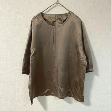 실크 100% 블라우스 M 브라운 5부 소매 깔끔한 성인 고급