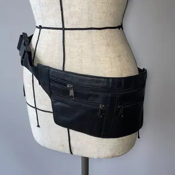 양가죽 가죽 웨스트 파우치 블랙 남녀 공용