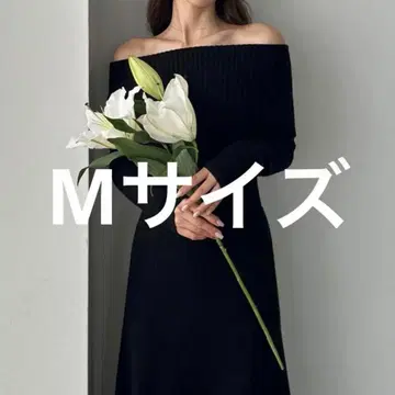 Louere 오프숄더 플레어 니트 원피스 M 사이즈 루엘 블랙