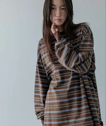 [LFM(U)] CREW NECK 보더T 브라운 M