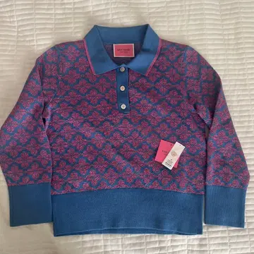 케이트 스페이드 폴로 니트 메탈릭 라메 파랑 핑크