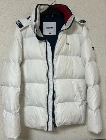 TOMMY JEANS 후드 부착 다운 자켓 화이트