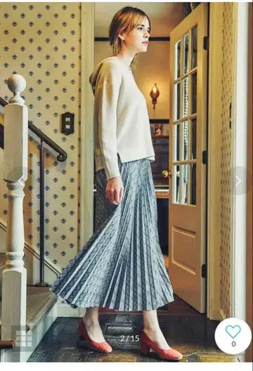 [미사용] 체크 플리츠 롱 스커트