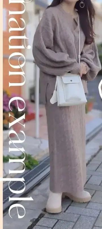 시마무라 da_aco_ 케이블 니트 V넥 니트 셋업 L 연한 브라운