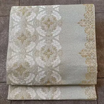 연한 녹색 꽃 무늬 후쿠로 오비 순수 실크 금은사 니시진 비단