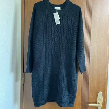 네이비 케이블 짜임 니트 원피스