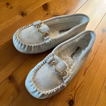 미네통카 모카신 플랫 슈즈 보아 스웨이드 아이보리 23