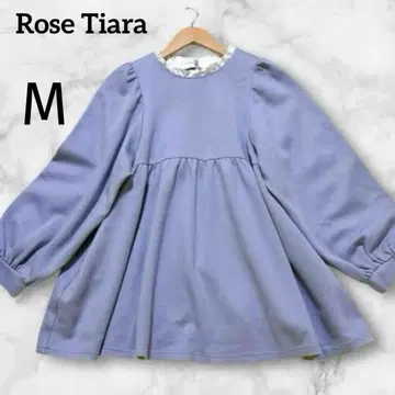 로즈 티아라 튜닉 프릴 넥 티셔츠 퍼프 슬리브 루즈핏 M