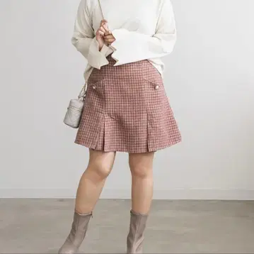 CLETTE 오리지널 펄 버튼 트위드 미니 스커트 핑크 3L