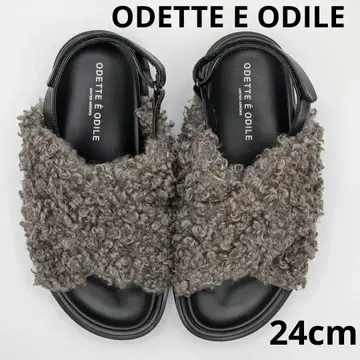 오데뜨 앤 오딜 인조 모피 크로스 샌들 30 24cm 그레이