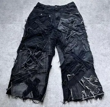 재구축 데님 재구축 플레어 리메이크 팬츠 블랙 흑 하카마 데님