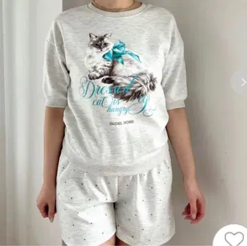 SNIDEL HOME CAT 맨투맨 셋업 파자마 맨투맨