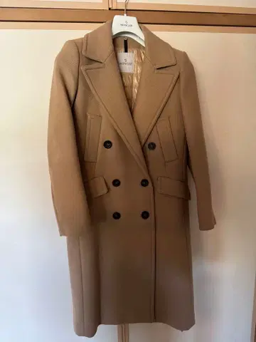 MONCLER 베이지 더블 브레스트 롱 코트