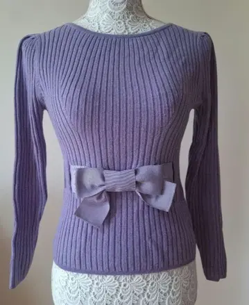 엠즈 그레이시 리본 포함 라벤더 리브 긴팔 스웨터 니트 38 M