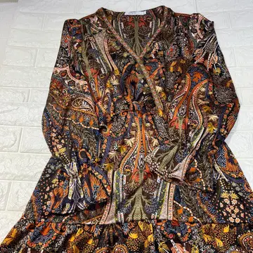 ANANY 롱 원피스 긴팔 페이즐리 무늬 사이즈 L 오리엔탈