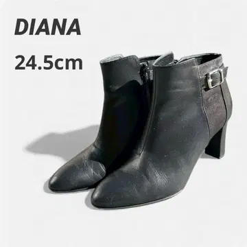 DIANA 24.5cm 블랙 가죽 숏부츠 힐 사이드 지퍼