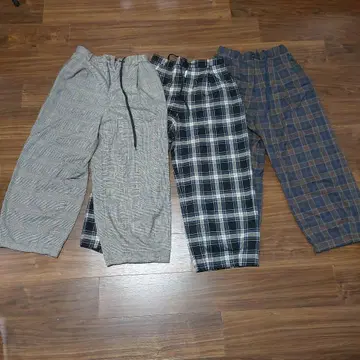 와이드 팬츠 3세트 그레이 계열 체크 M