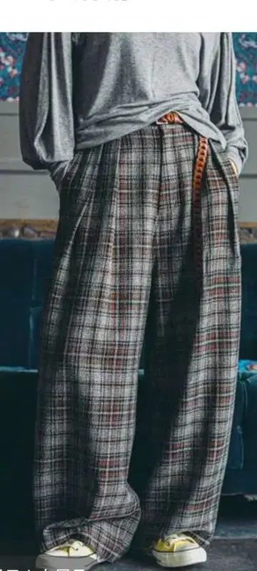 와이드 팬츠 3세트 그레이 계열 체크 M