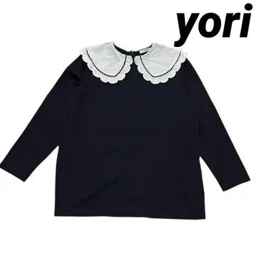 yori 스캘럽 칼라 긴팔 상의 네이비 F