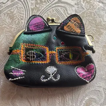 가마구치 파우치 지갑 천연 가죽 고양이