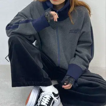 [ niko and - ] 루즈 트랙 라인 블루종 차콜 F 사이즈