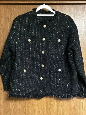 미사용 새상품 DouDou 트위드 자켓 골드 버튼 블랙 F 사이즈