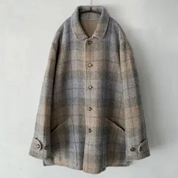 45R 리버서블 울 하프 코트 블루종 오버코트 체크