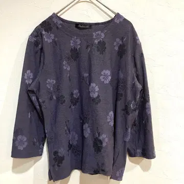 Fashionable 퍼플 꽃무늬 사이드슬릿 니트탑 ( L )