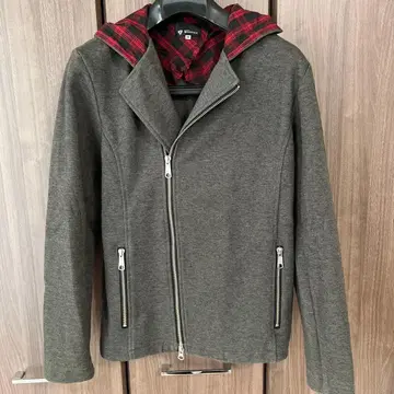 [ TK MIXPICE ] 그레이 체크 무늬 후드 캐주얼 자켓