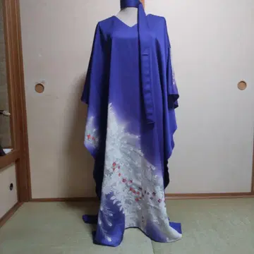 순수 실크 츠케사게 기모노 리메이크 롱 드레스 세미 오더