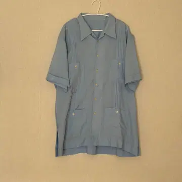 구제 의류 쿠바 셔츠 스카이블루 반팔 셔츠 핀턱 디자인