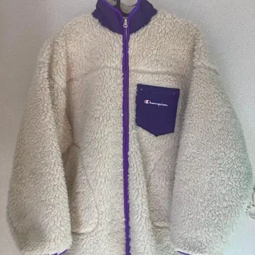 Champion 플리스 자켓 화이트 퍼플