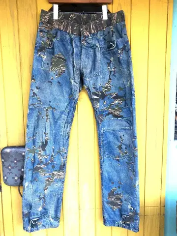 남성용 TATA 데님 청바지 카모 패턴 팬츠 밀리터리 빈티지