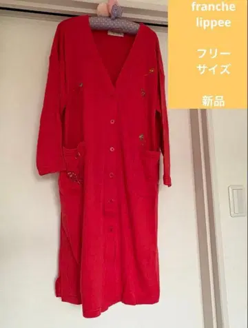 프랑슈리페 롱 가디건 리브 자수 긴팔 빨간색