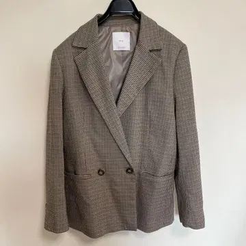 체크 무늬 더블 브레스트 자켓 블레이저 MANGO