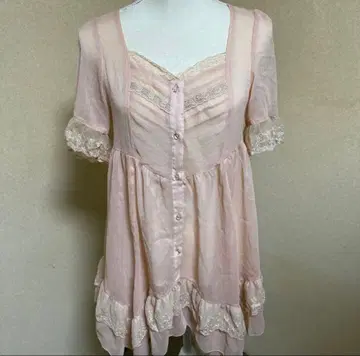 axes 핑크 쉬폰 튜닉 반팔 레이스