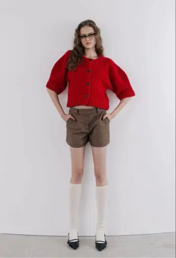 THE TOE 반팔 니트 가디건 (빨간색)