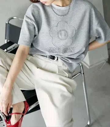 MARY QUANT x PUBLUX/마리콴트 자수 와플T셔츠