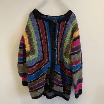 핸드 니트 멀티 컬러 스트라이프 니트 가디건