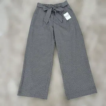 ELLE 체크 무늬 리본 포함 와이드 팬츠