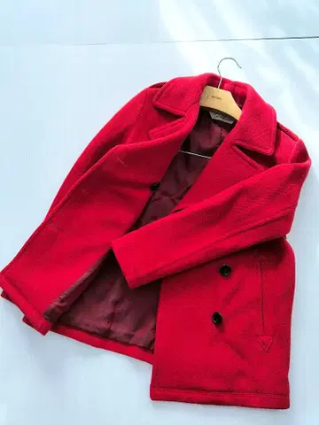 미러 오브 신존 울 빨간색 더블 브레스트 피 코트