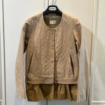 베로폰나 미사용품 천연 가죽 베이지 퀼팅 자켓