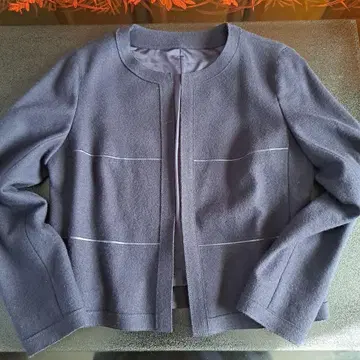 네이비 노카라 자켓 울 100%