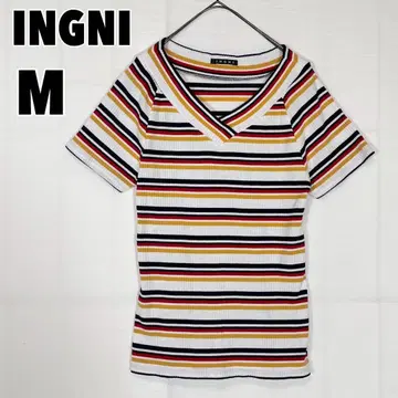 INGNI (M) V넥 멀티 보더 리브 니트