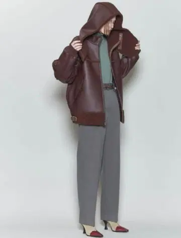 6 로쿠 인조 가죽 x 보아 지퍼 블루종 브라운